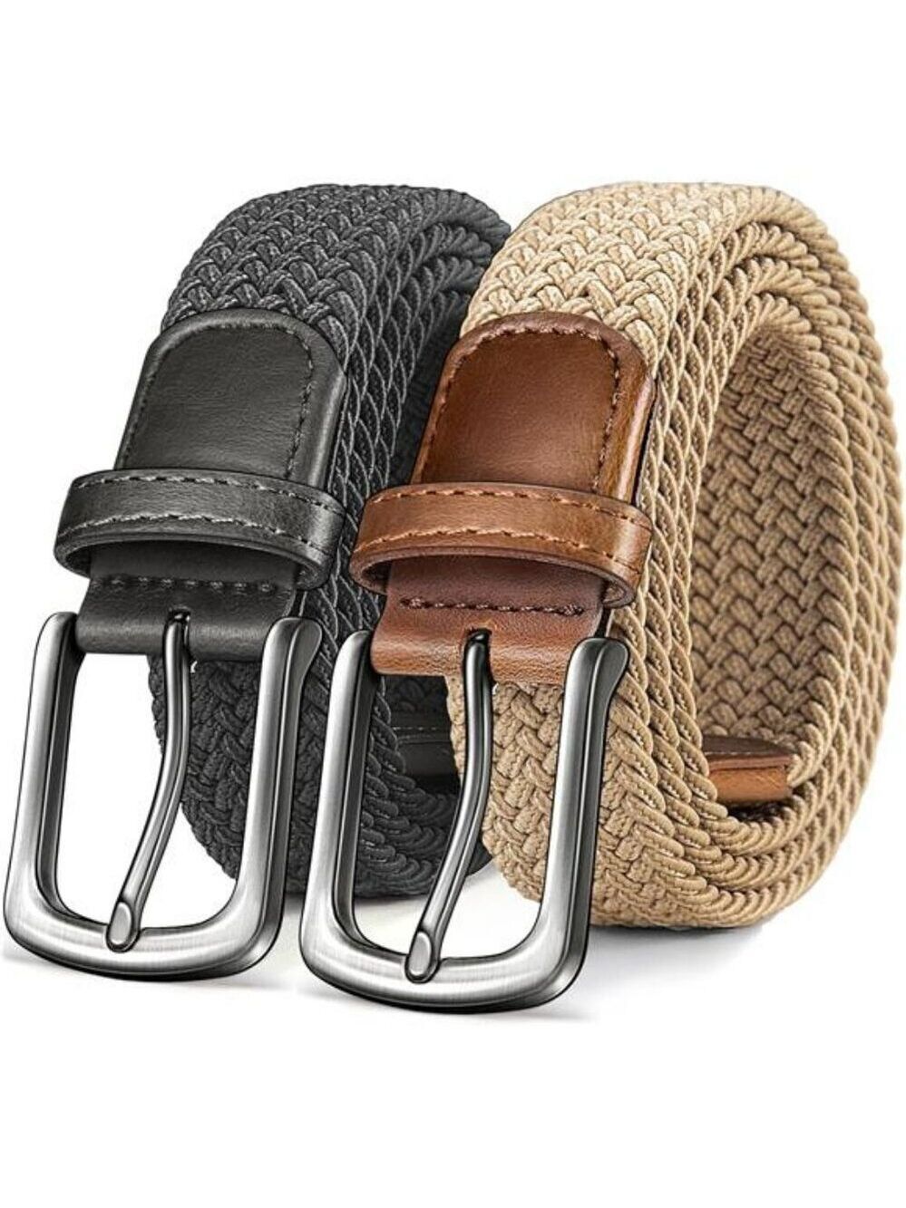 Mens Woven Stretch Golf Belt Set Braided Casual Work Jeans Adjustable Belt